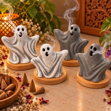 Mystic Ghost Incense Holder With Wooden Base