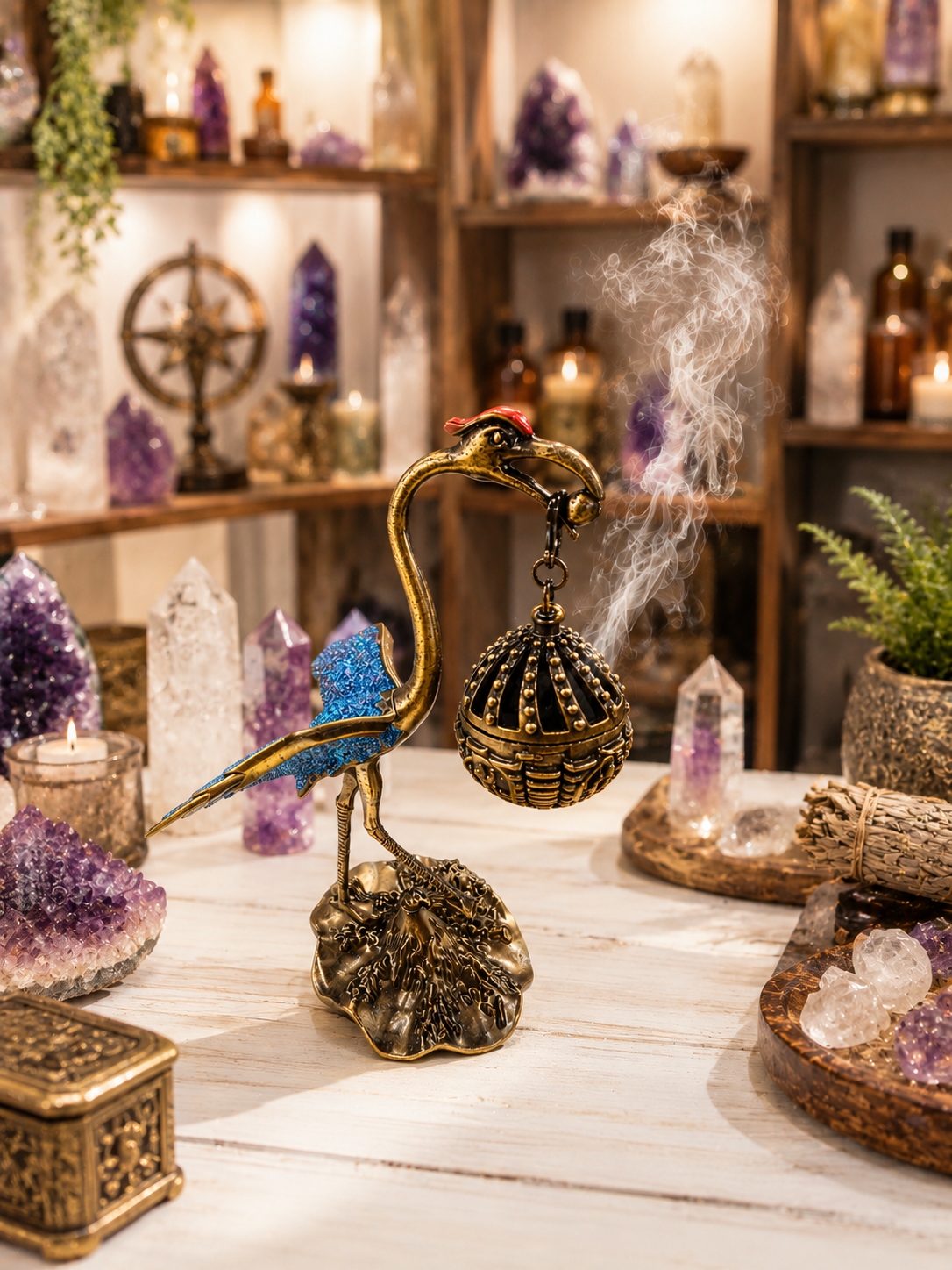 Premium Brass Crane Incense Burner for Stick | Cone Household Indoor Incense Holder