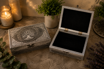 Tree of Life Triquetra Handmade Carved Metal Over Wood Box 7x5”