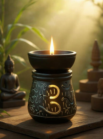 Black Soapstone Om Symbol Lamp