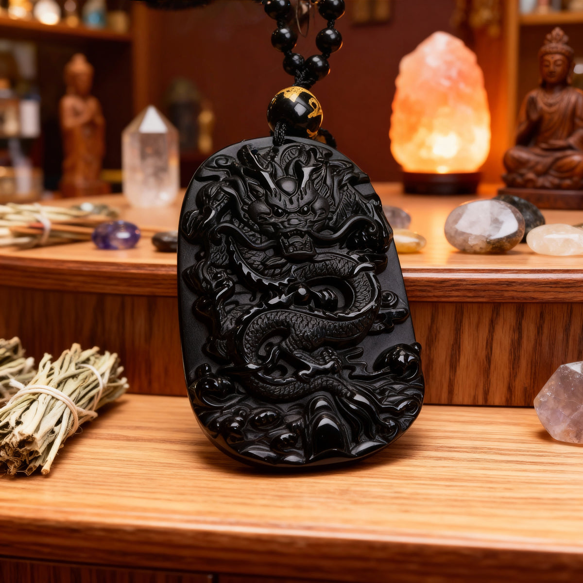 Black Obsidian Dragon Necklace