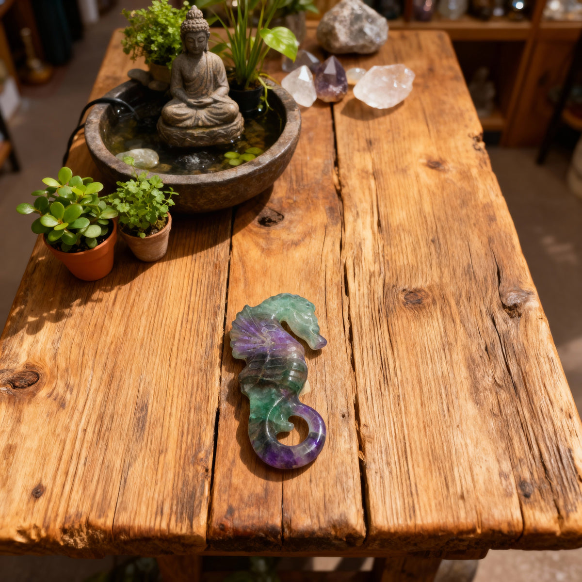 Rainbow Fluorite Seahorse Carving