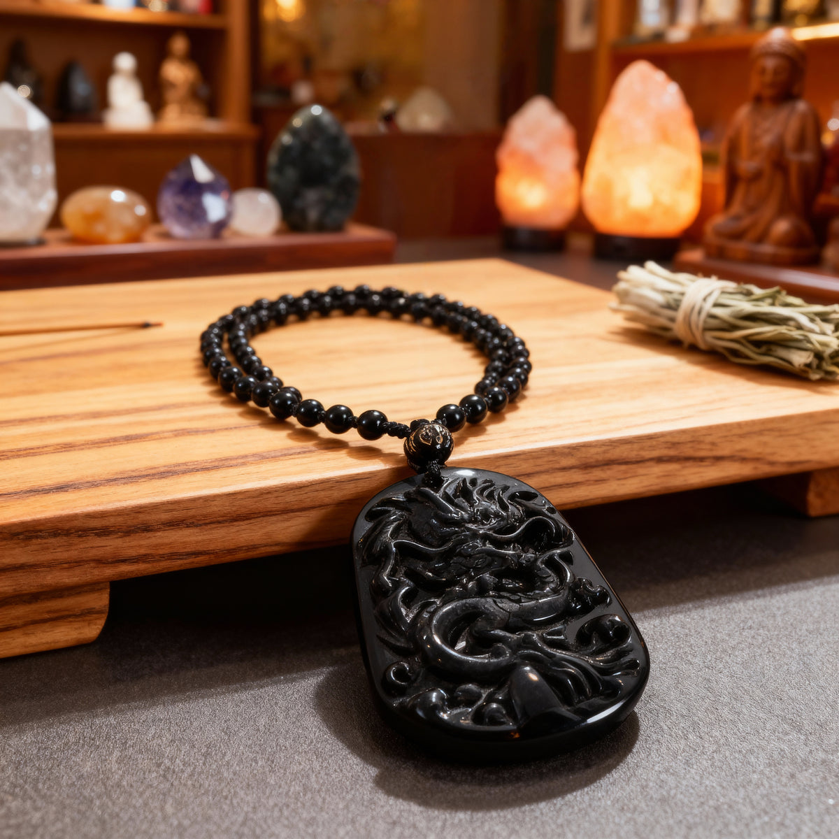 Black Obsidian Dragon Necklace