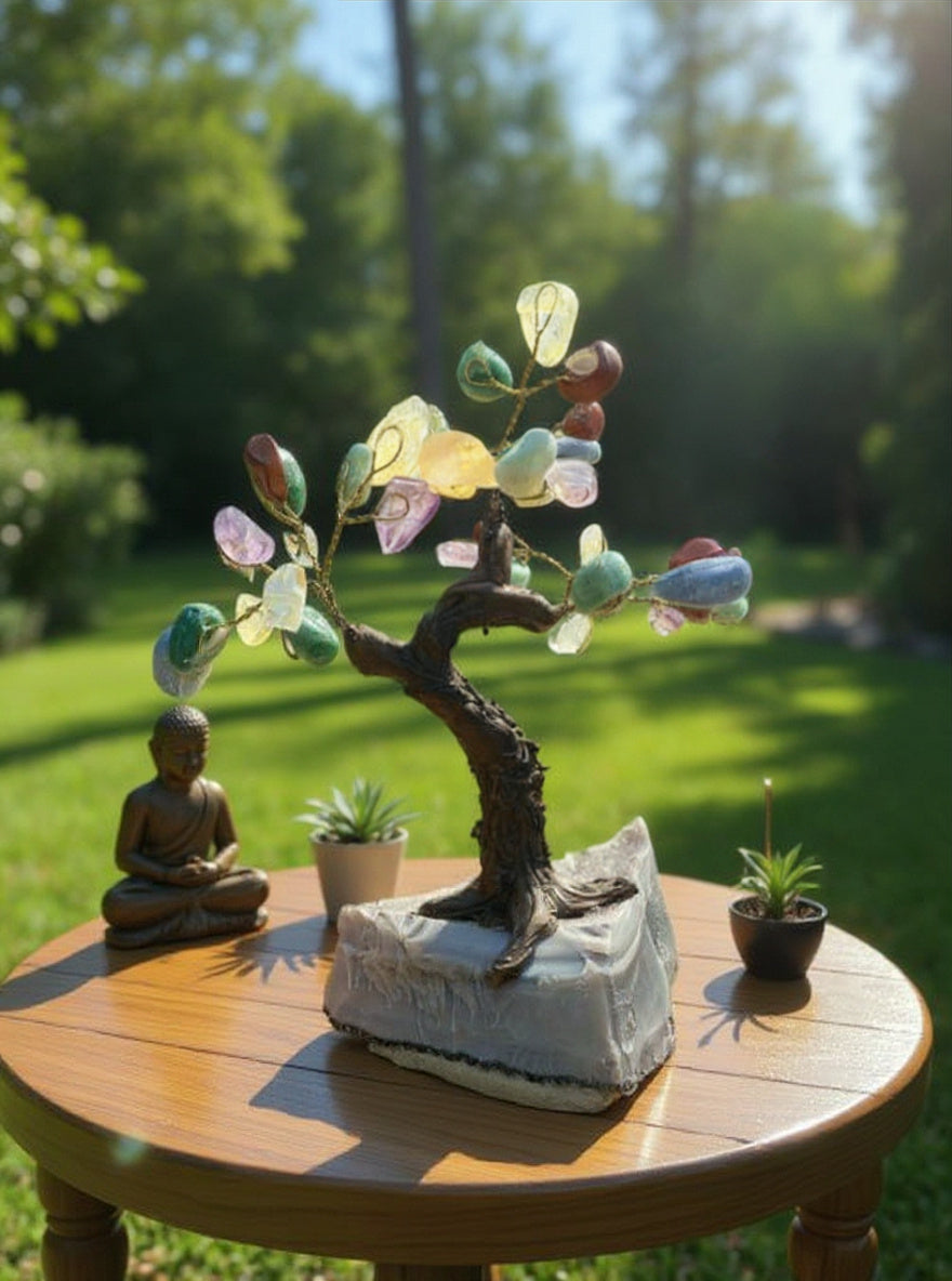 Pequeños árboles de cristal para chakras con base en racimo