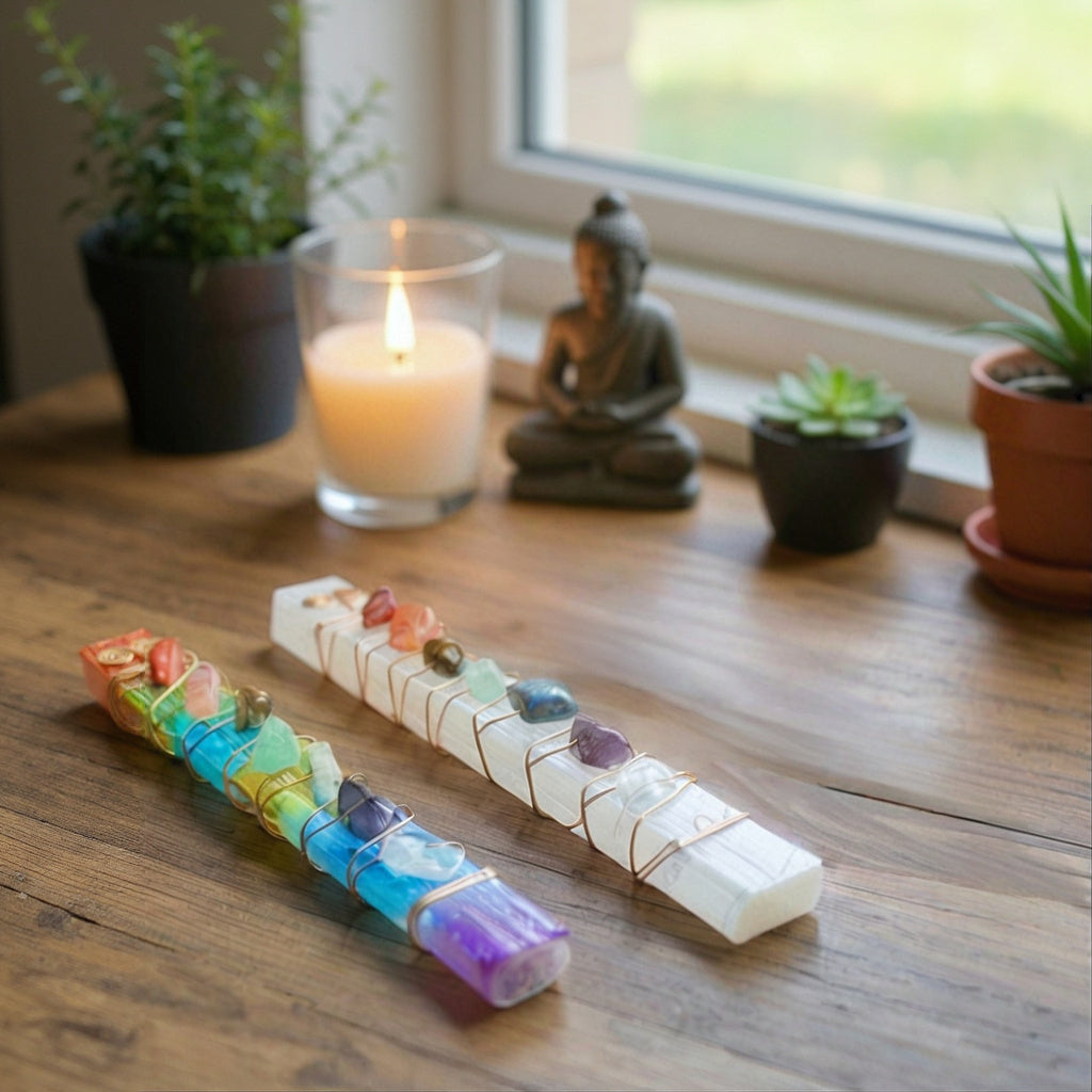 Selenite Wand with Chakra Stones