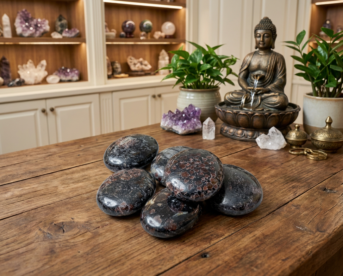 Garnet & Tourmaline Palm Stone (STN100)