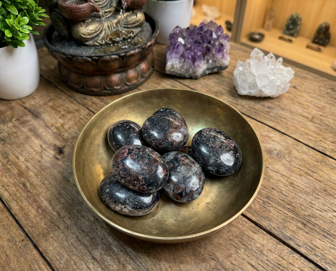 Garnet & Tourmaline Palm Stone (STN100)