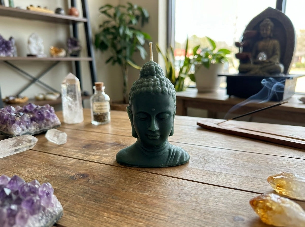 Vela con cabeza de Buda