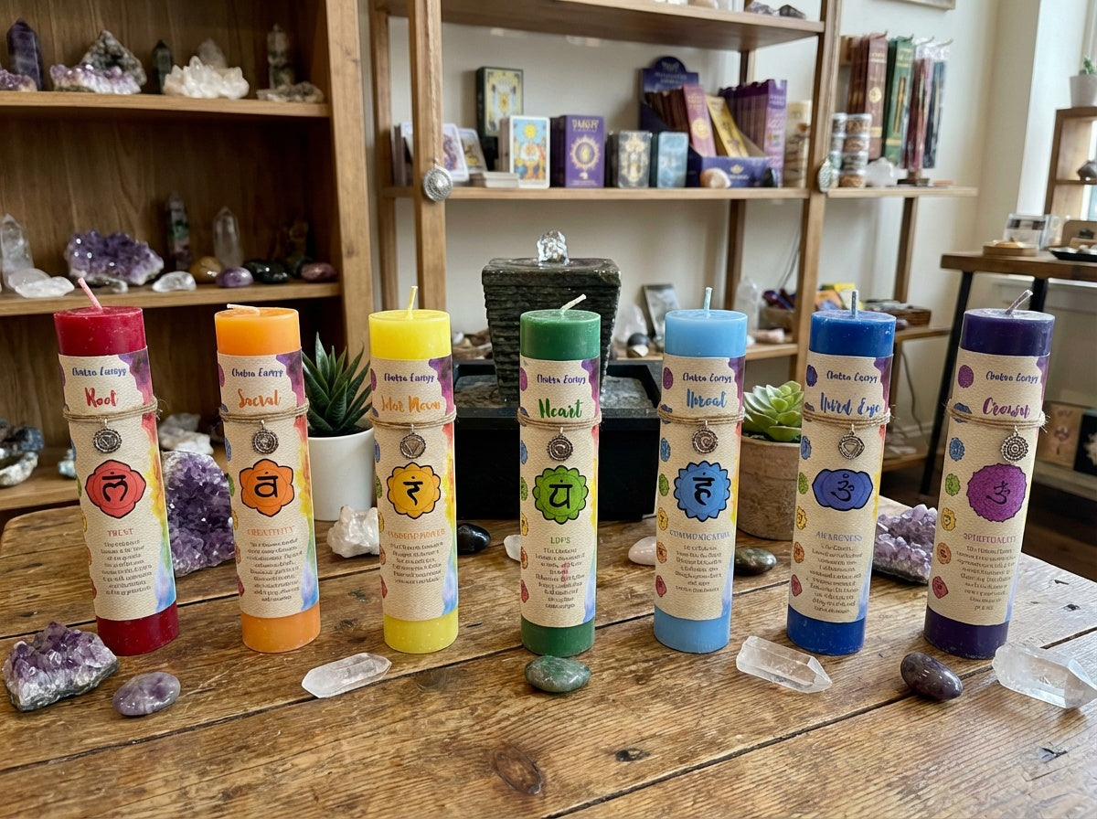 Velas de energía de chakras con colgante de peltre
