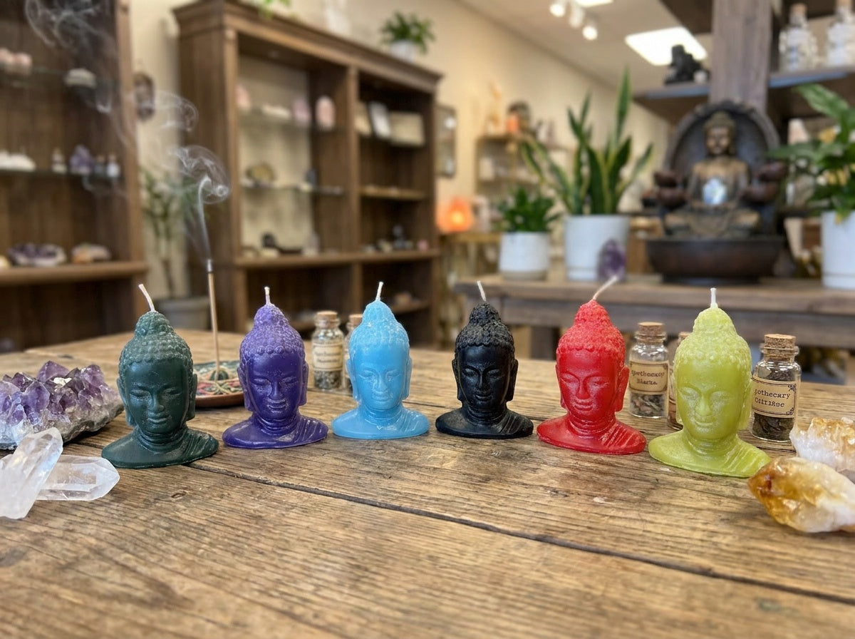Vela con cabeza de Buda