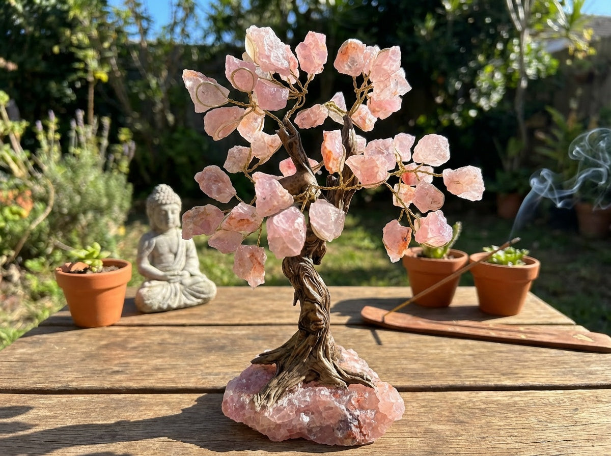 Pequeños árboles de cristal para chakras con base en racimo