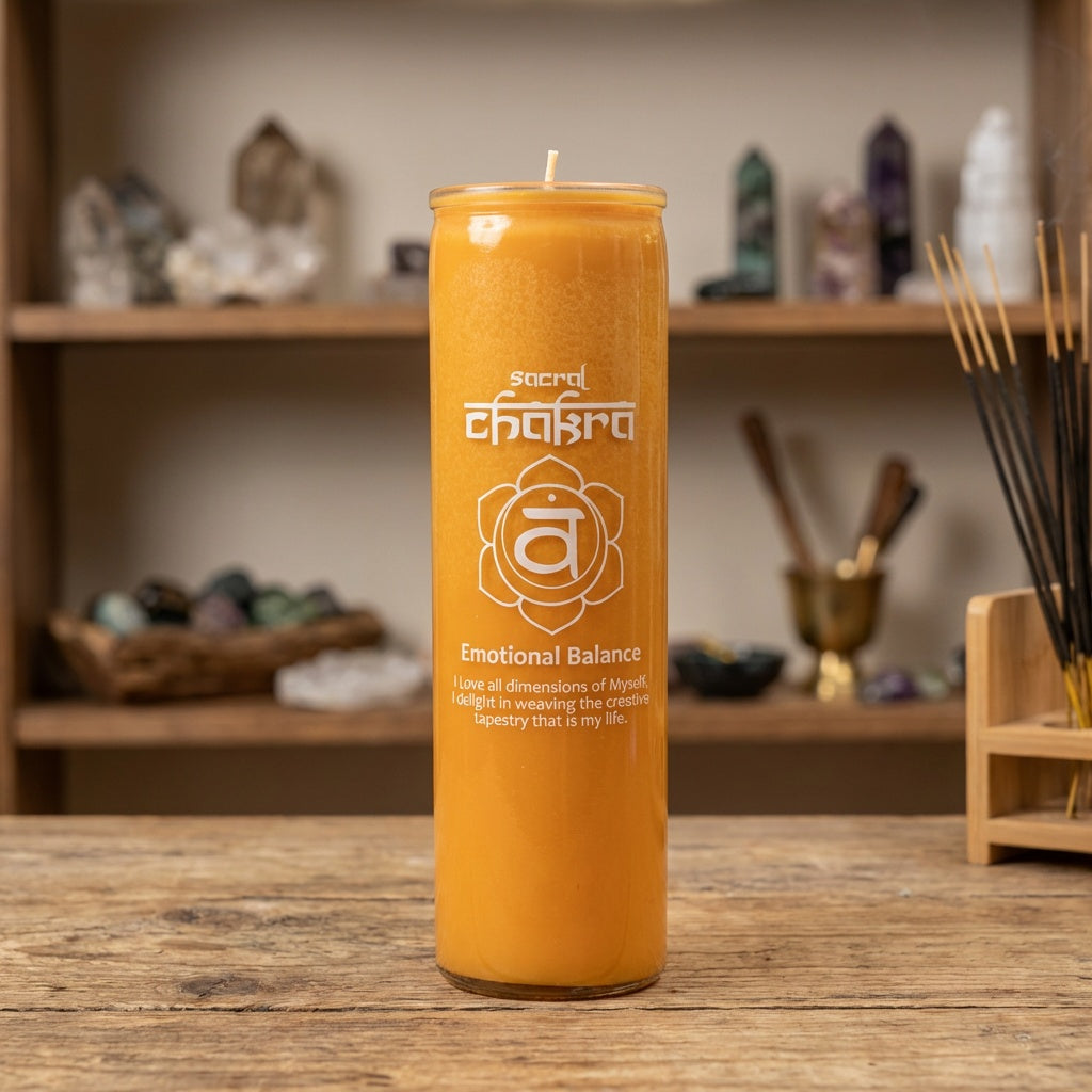 Vela de pilar en frasco de vidrio para chakras - Cera de palma