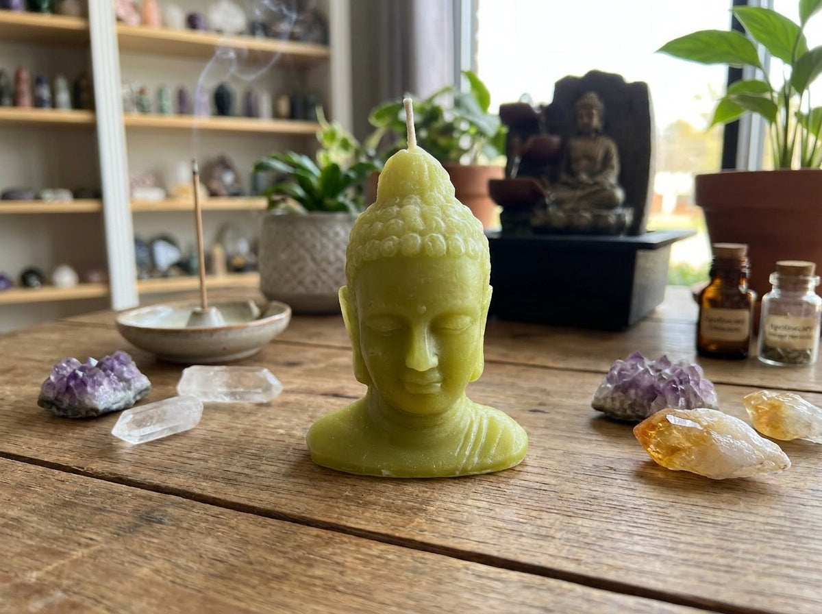 Vela con cabeza de Buda