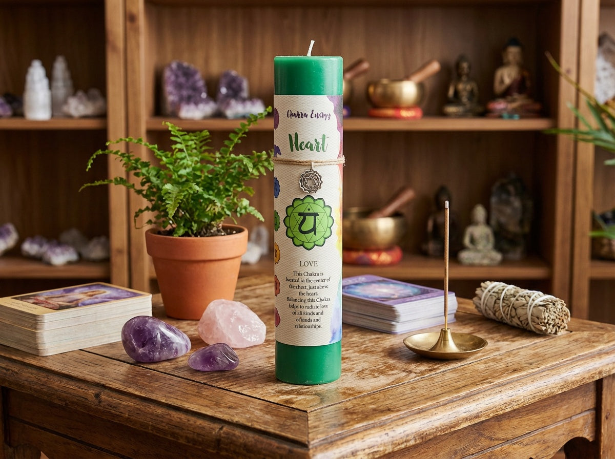 Velas de energía de chakras con colgante de peltre