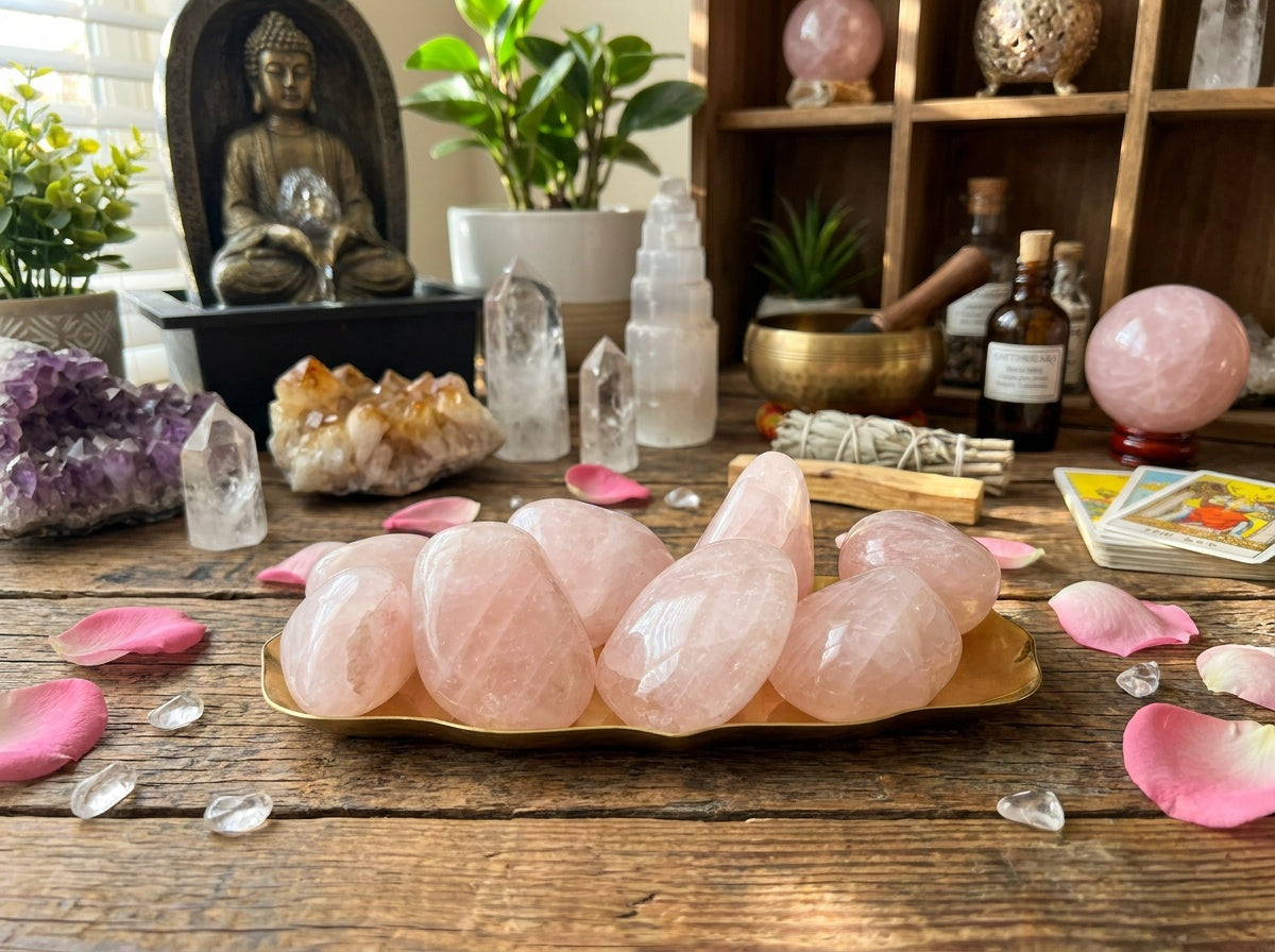 Large Rose Quartz Palm Stone