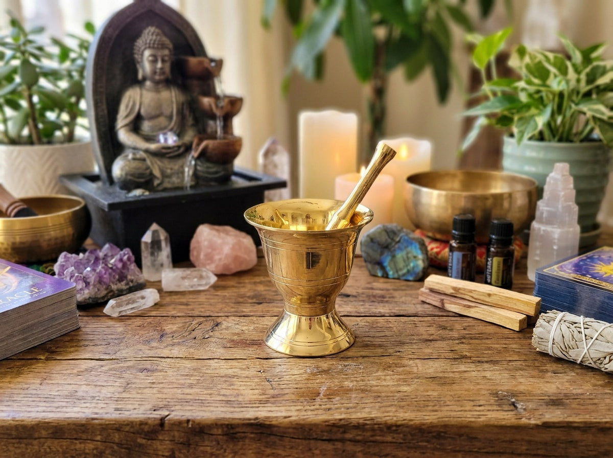 Brass Mortar and Pestle Set