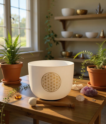 Flower of Life Frosted Quartz Singing Bowl