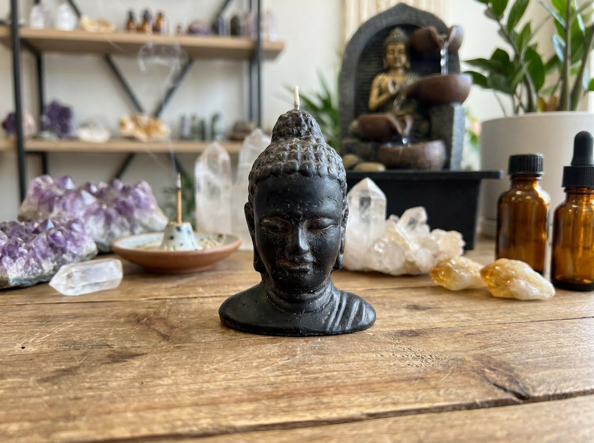 Vela con cabeza de Buda