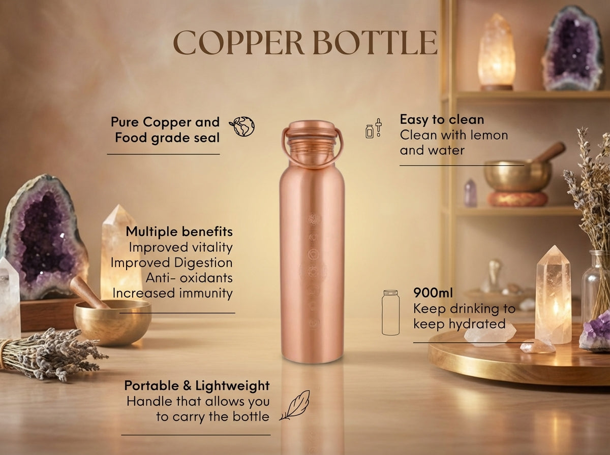 Botella de agua de cobre con forma de chakra