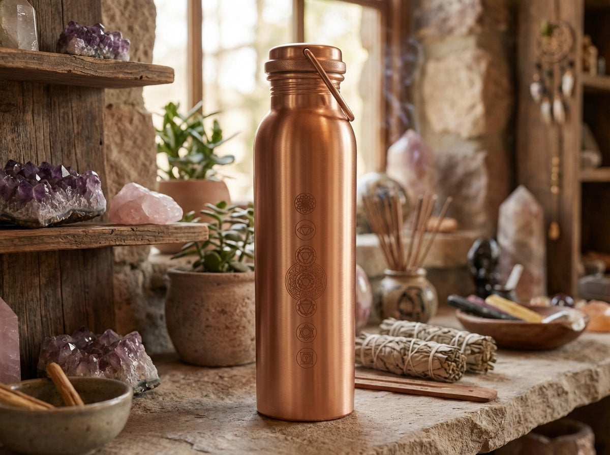 Botella de agua de cobre con forma de chakra