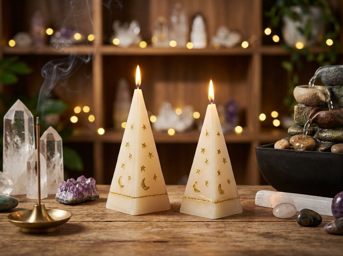 Pyramid Candle with Gold Moon and Stars
