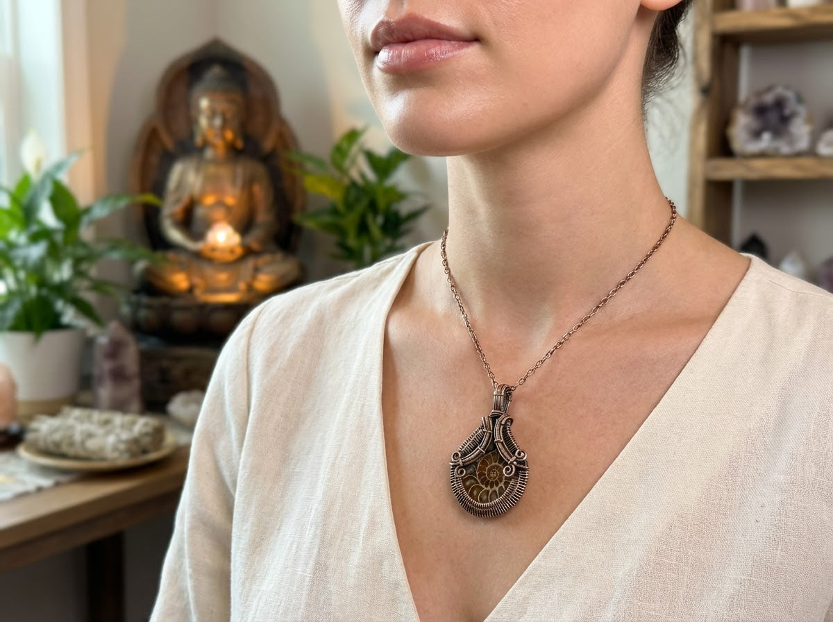 Ammonite Fossil Copper Pendant