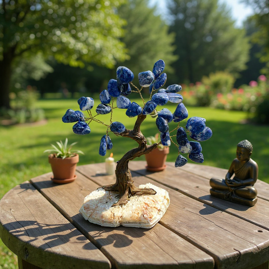 Pequeños árboles de cristal para chakras con base en racimo