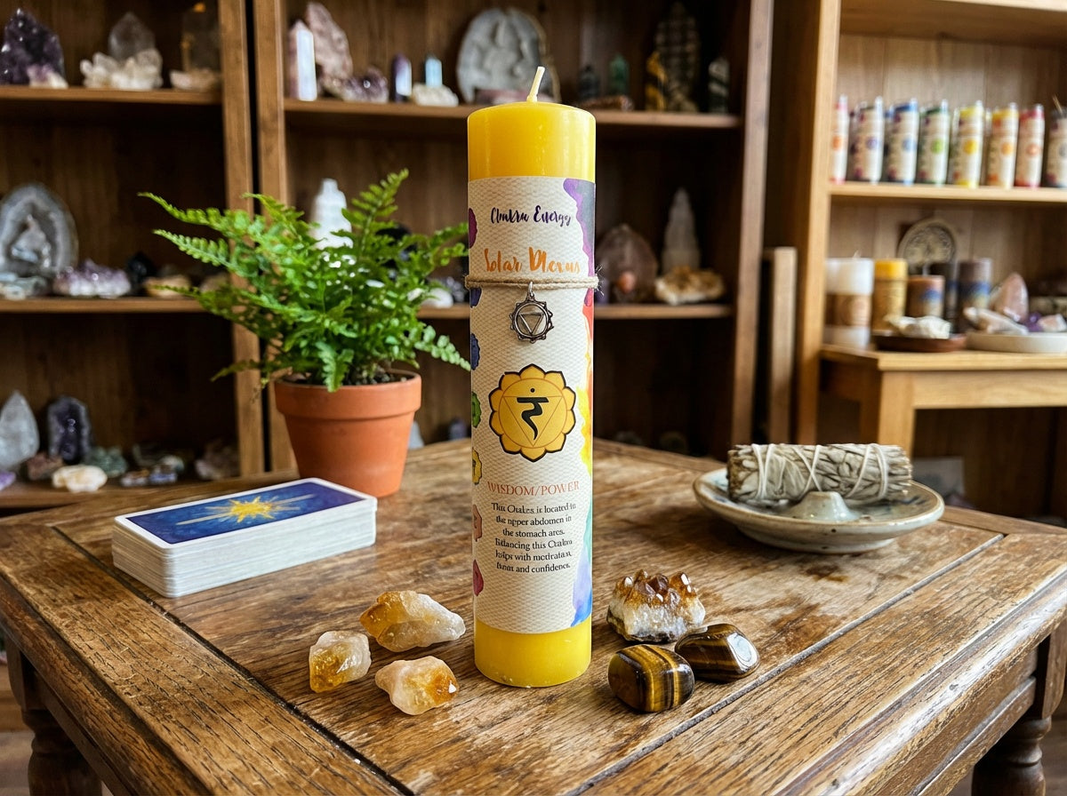 Velas de energía de chakras con colgante de peltre