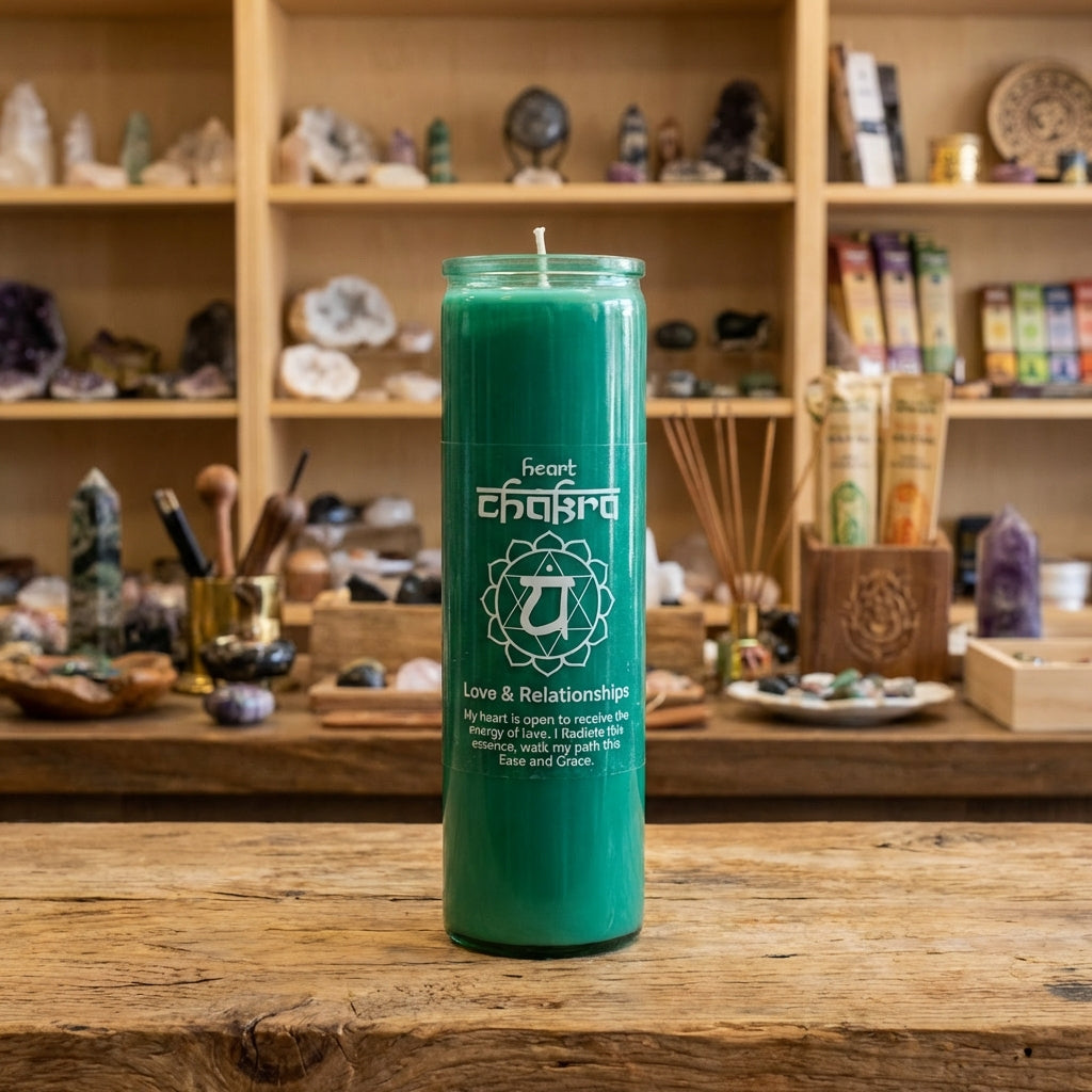 Vela de pilar en frasco de vidrio para chakras - Cera de palma