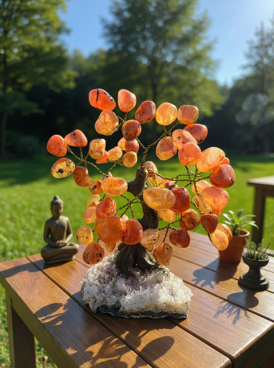 Pequeños árboles de cristal para chakras con base en racimo