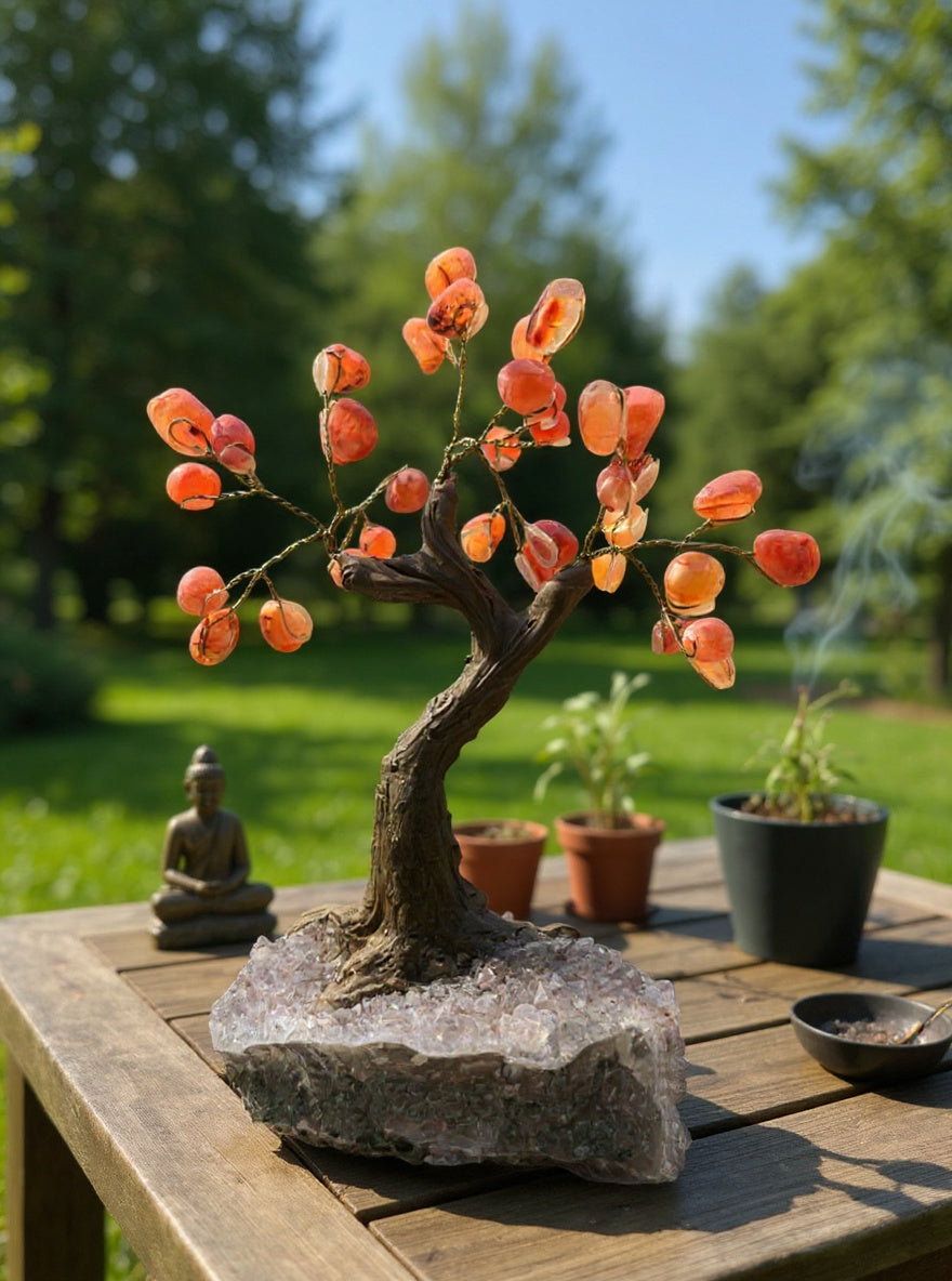 Pequeños árboles de cristal para chakras con base en racimo