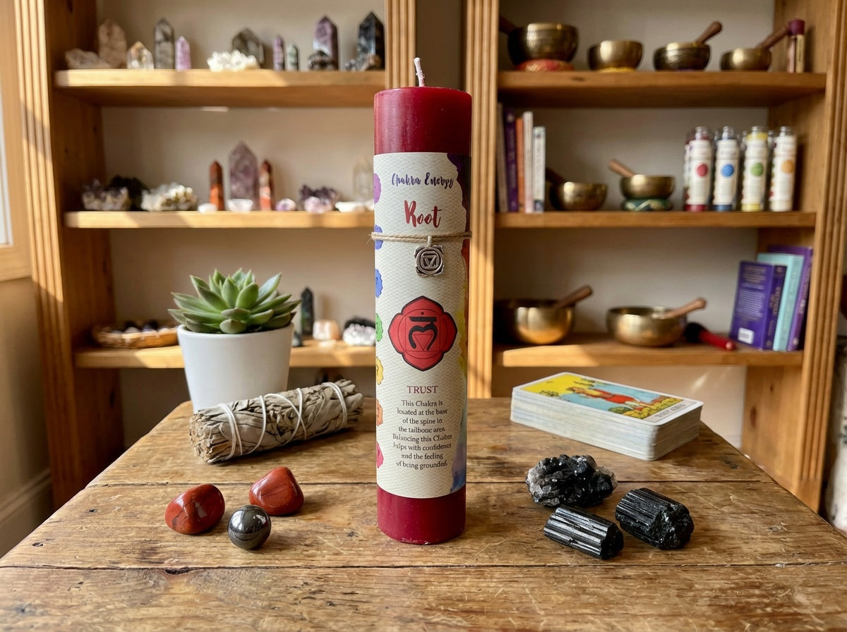 Velas de energía de chakras con colgante de peltre