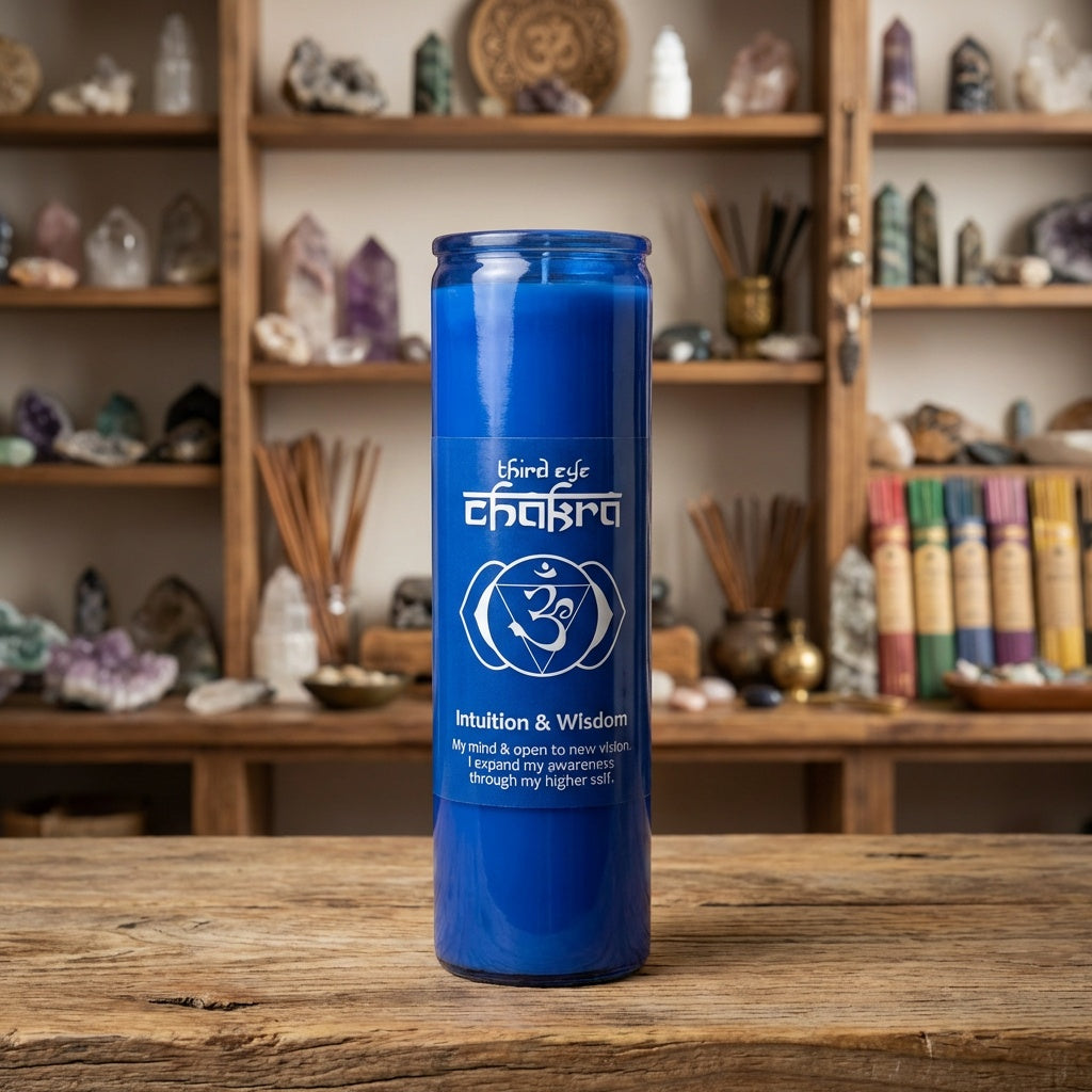 Vela de pilar en frasco de vidrio para chakras - Cera de palma