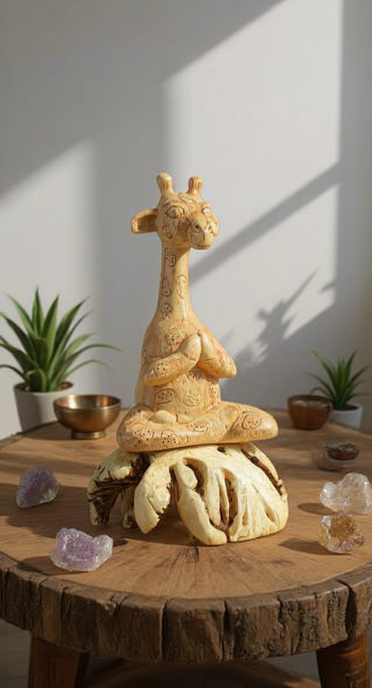Meditating Giraffe Wood Sculpture