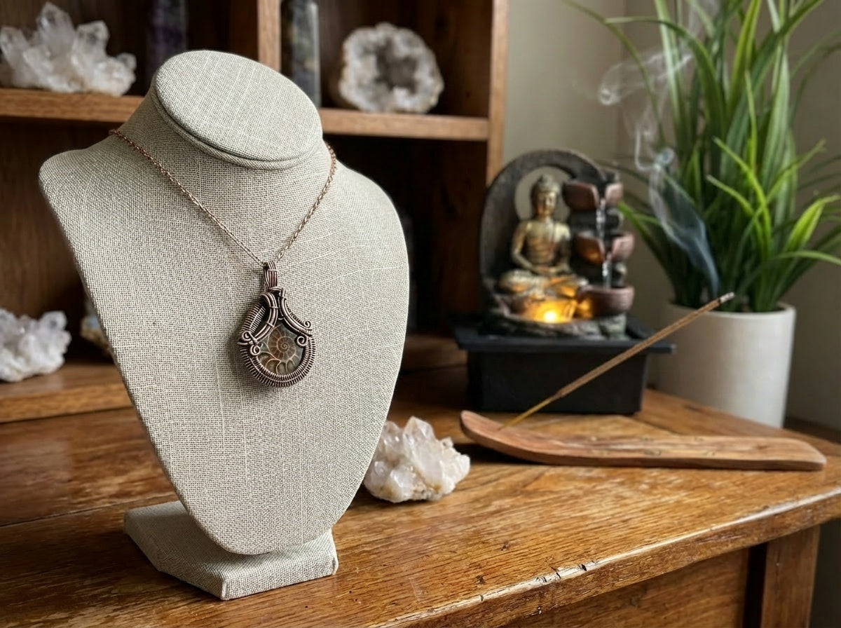 Ammonite Fossil Copper Pendant