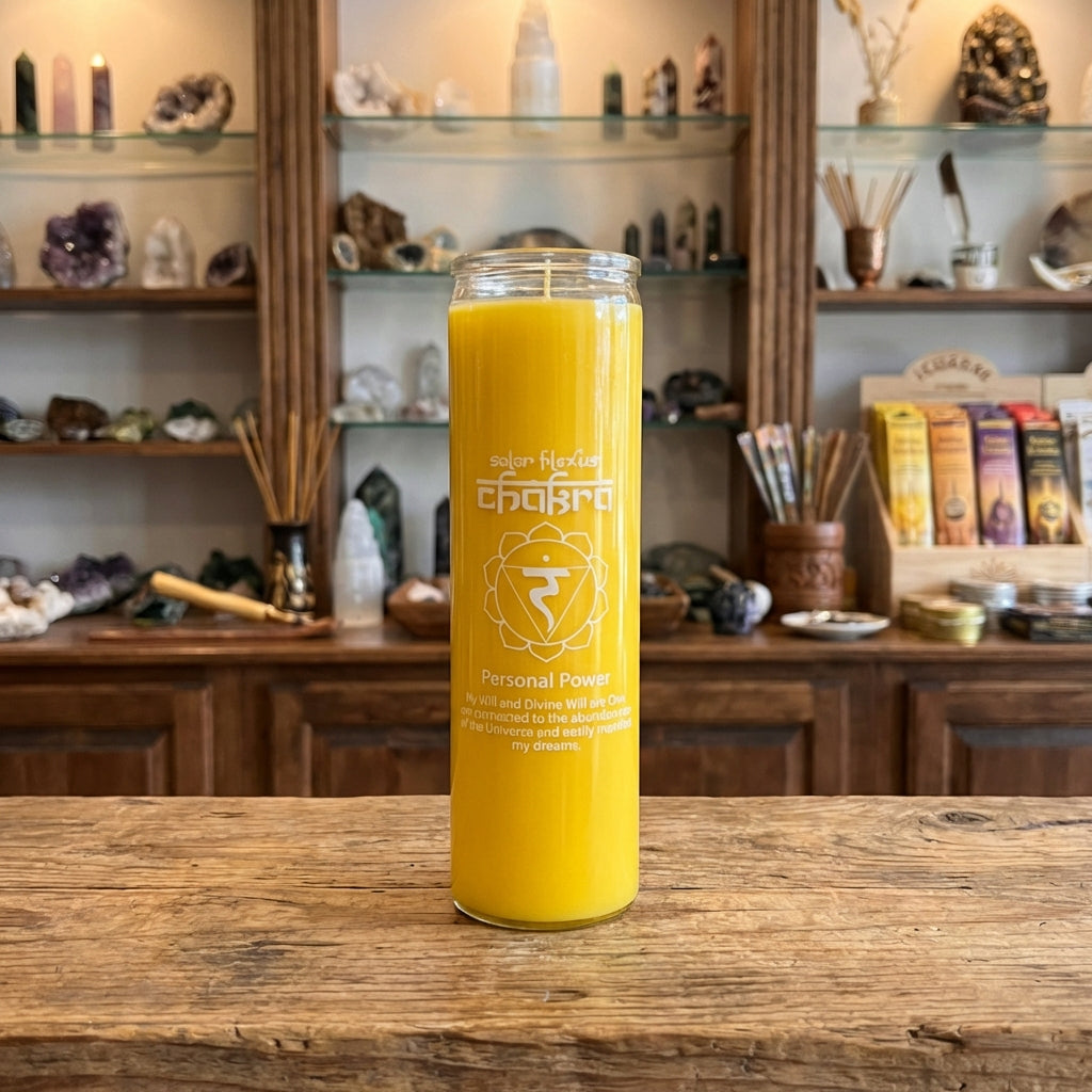 Vela de pilar en frasco de vidrio para chakras - Cera de palma