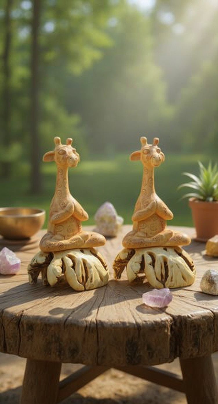 Meditating Giraffe Wood Sculpture