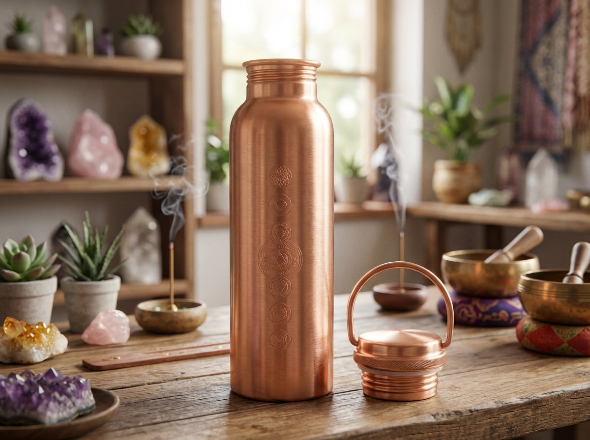 Botella de agua de cobre con forma de chakra