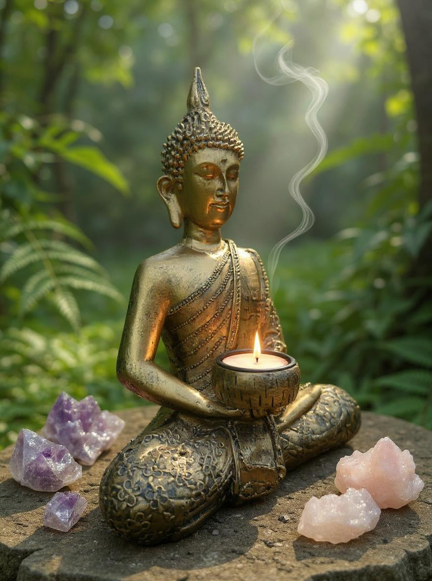 Candelabro con forma de Buda tailandés sentado