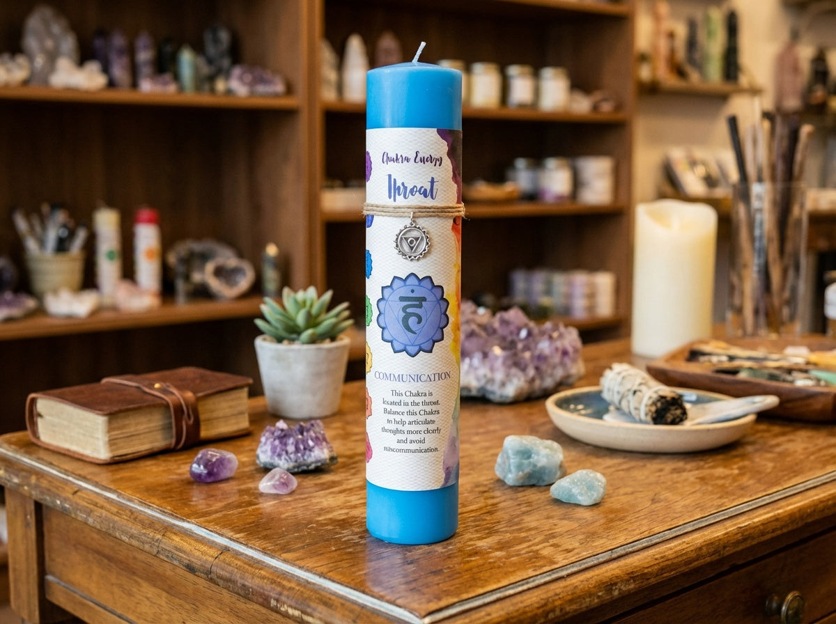 Velas de energía de chakras con colgante de peltre