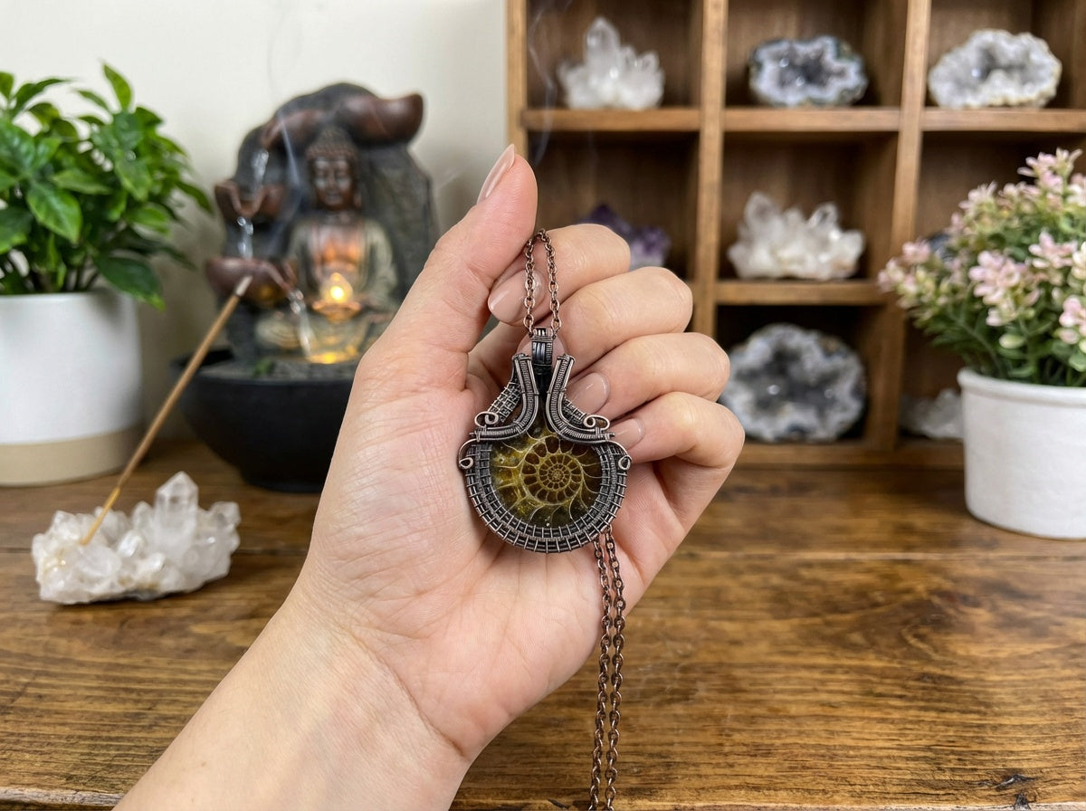 Ammonite Fossil Copper Pendant