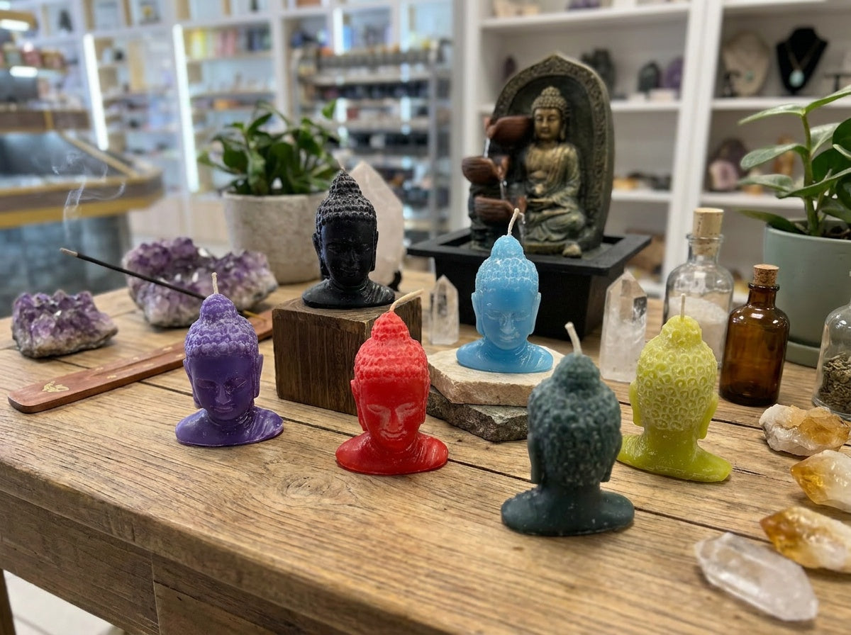 Vela con cabeza de Buda