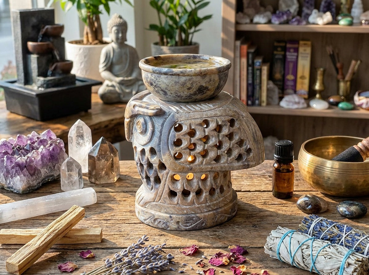 Owl Soapstone Aroma Lamp