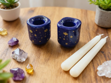 Portacarillones de cerámica con forma de estrella en azul y dorado