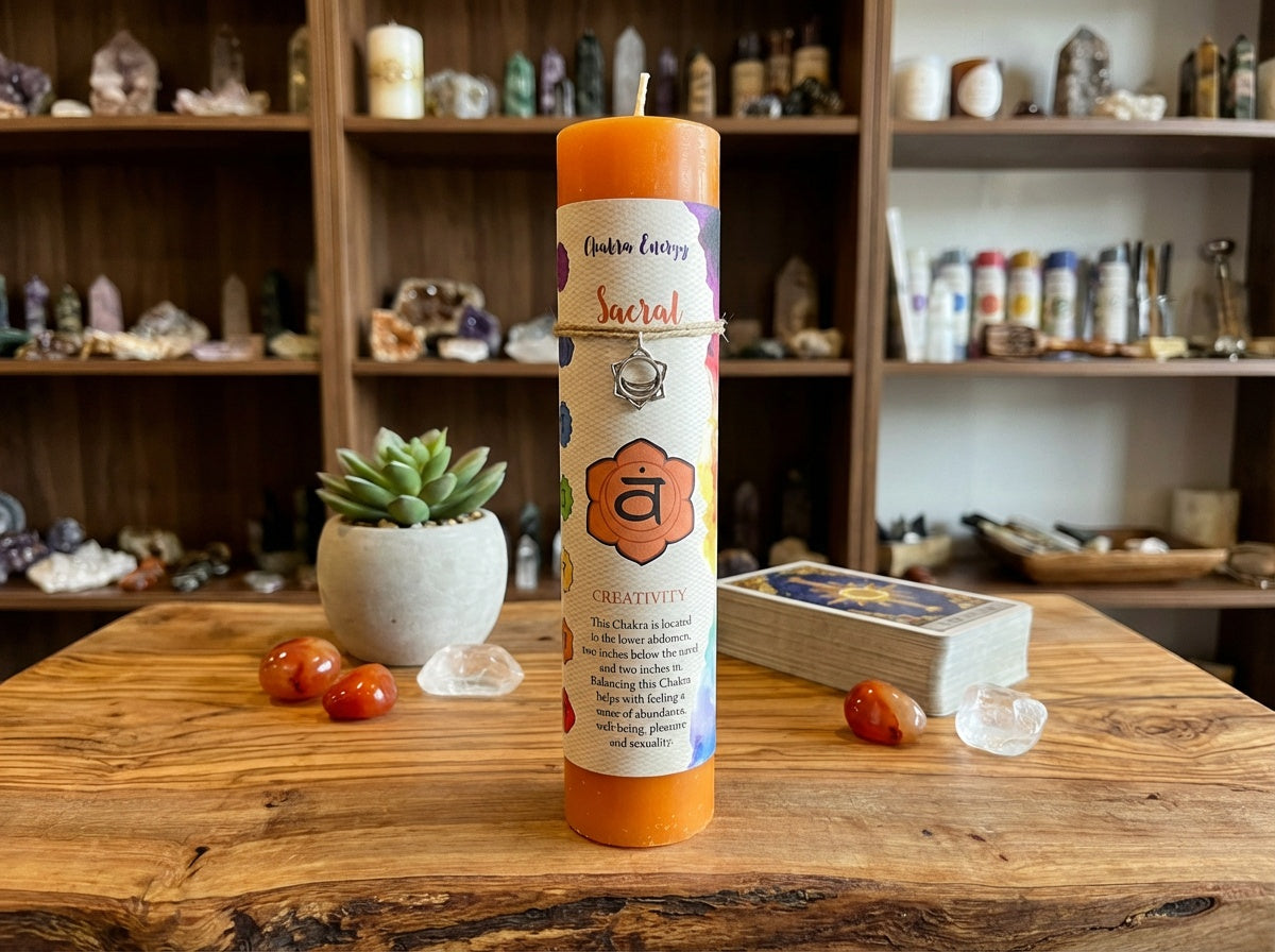 Velas de energía de chakras con colgante de peltre