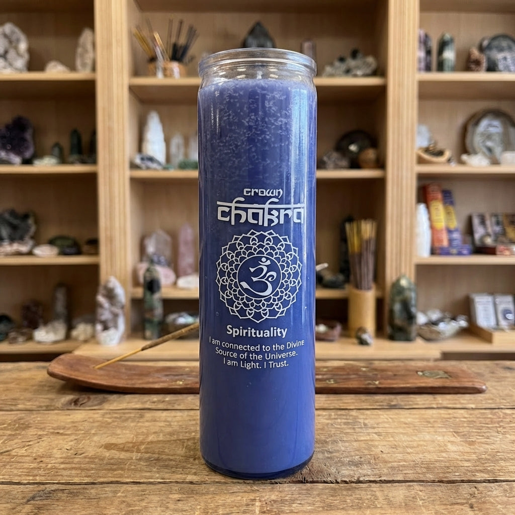 Vela de pilar en frasco de vidrio para chakras - Cera de palma