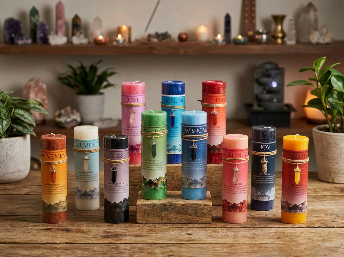 Intention Pillar Candle with Energy Crystal Pendant