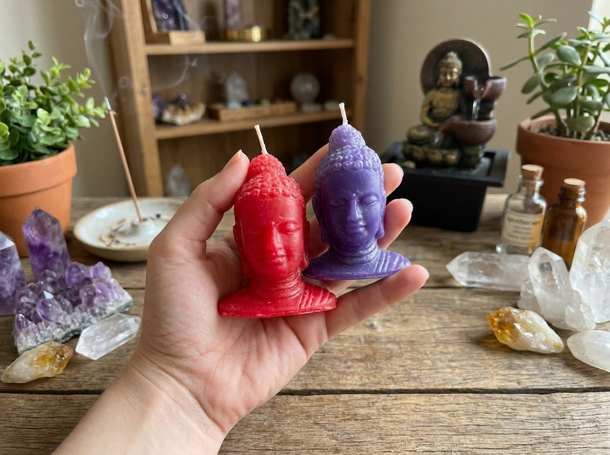 Vela con cabeza de Buda