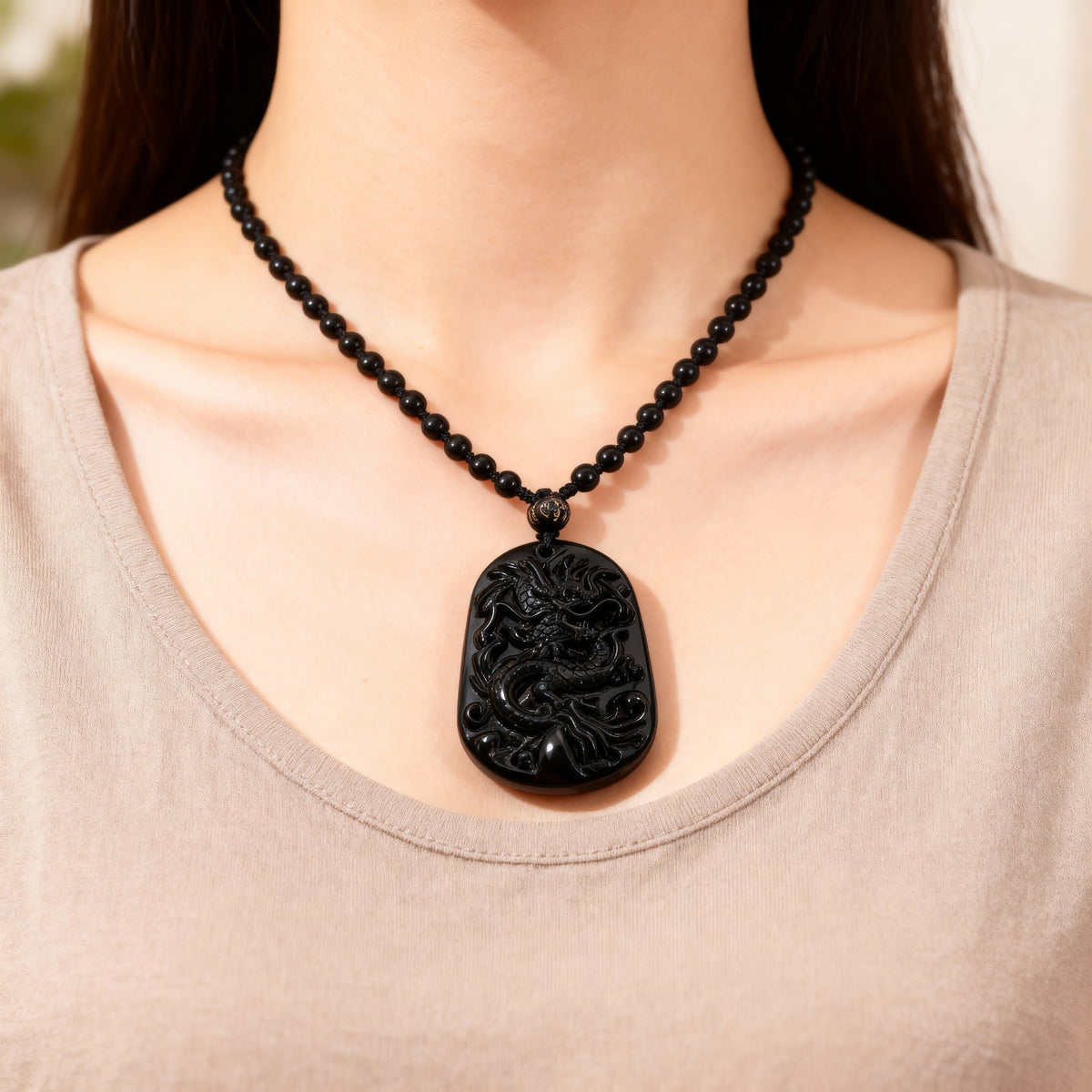 Black Obsidian Dragon Necklace