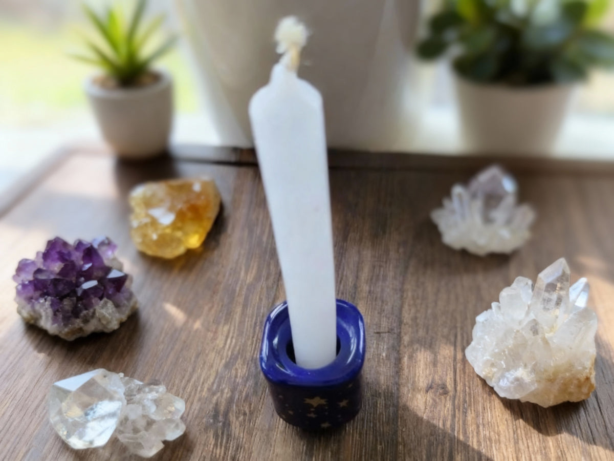 Portacarillones de cerámica con forma de estrella en azul y dorado